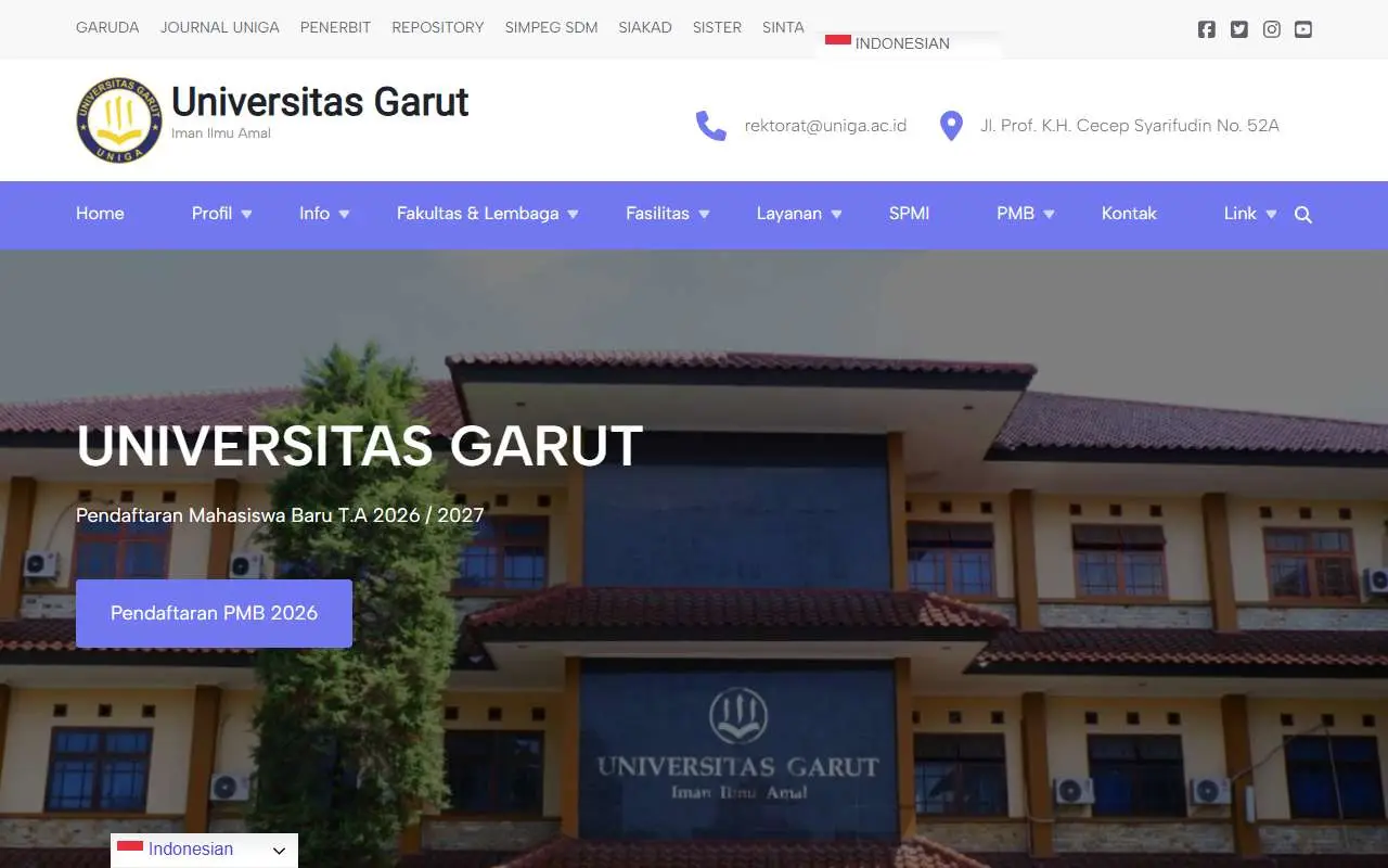 Tampilan website resmi Universitas Garut (uniga.ac.id)