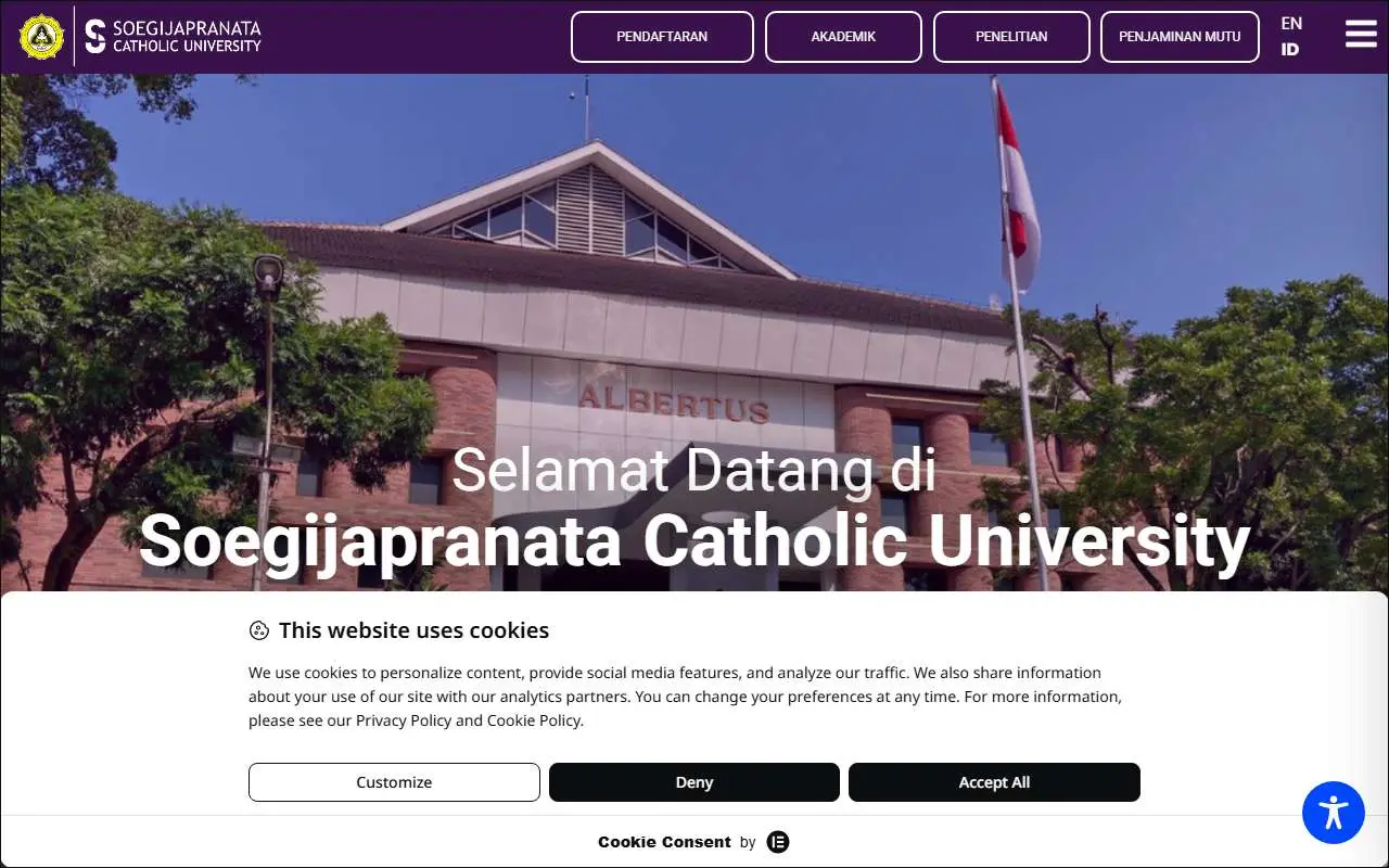 Tampilan website resmi Universitas Katolik Soegijapranata (unika.ac.id)