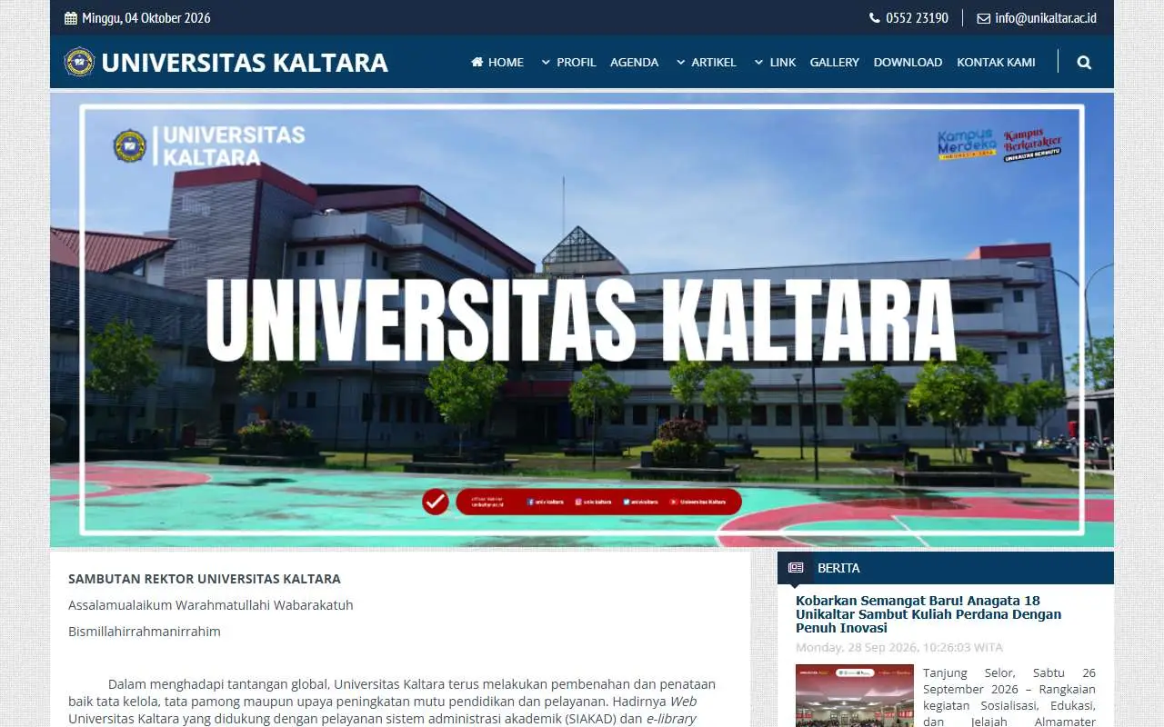 Tampilan website resmi Universitas Kaltara (unikaltar.ac.id)