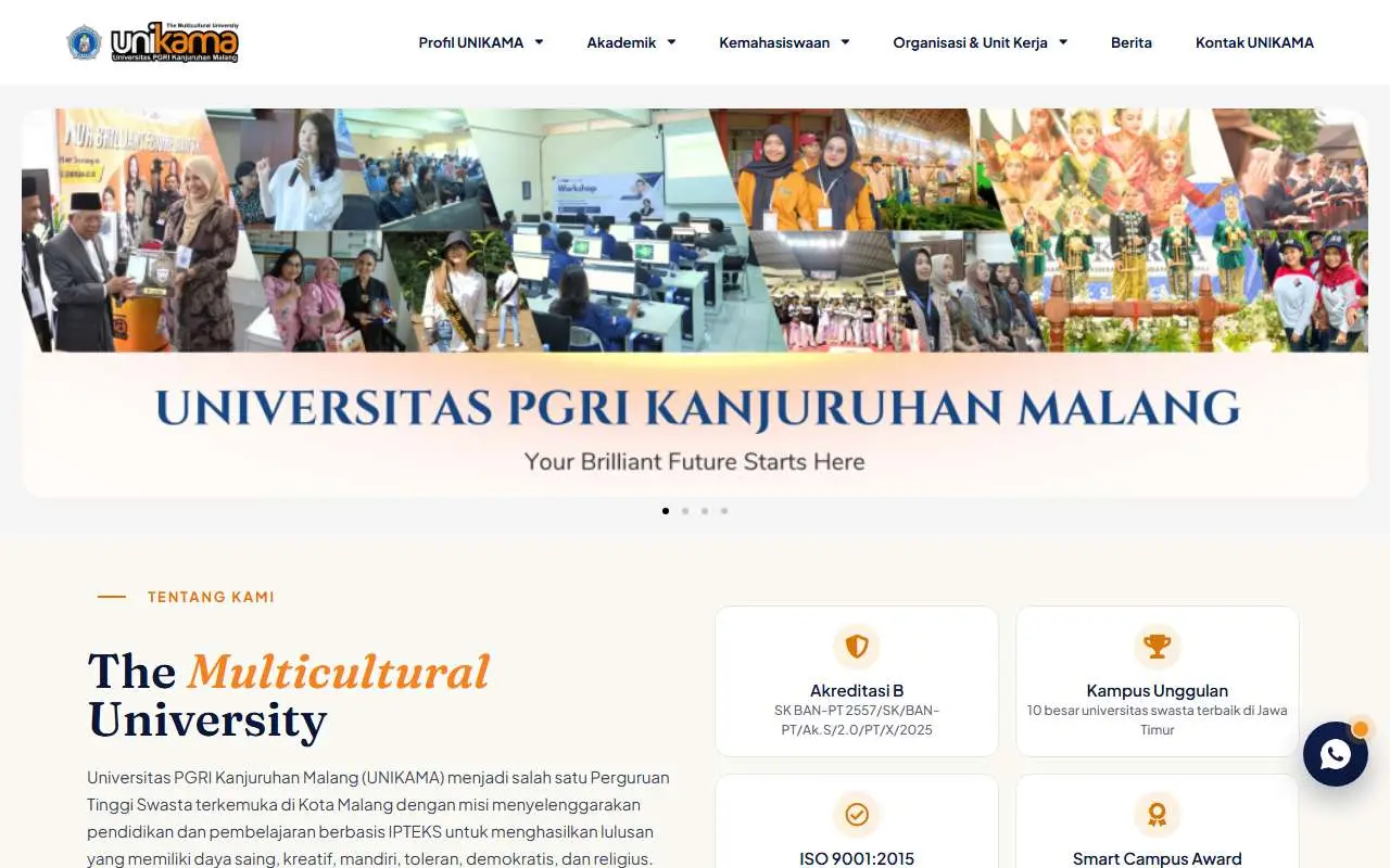 Tampilan website resmi Universitas Kanjuruhan (unikama.ac.id)