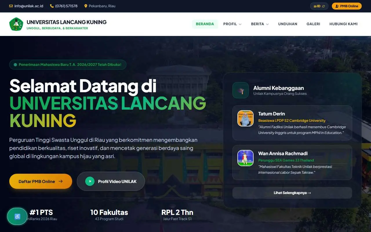 Tampilan website resmi Universitas Lancang Kuning (unilak.ac.id)