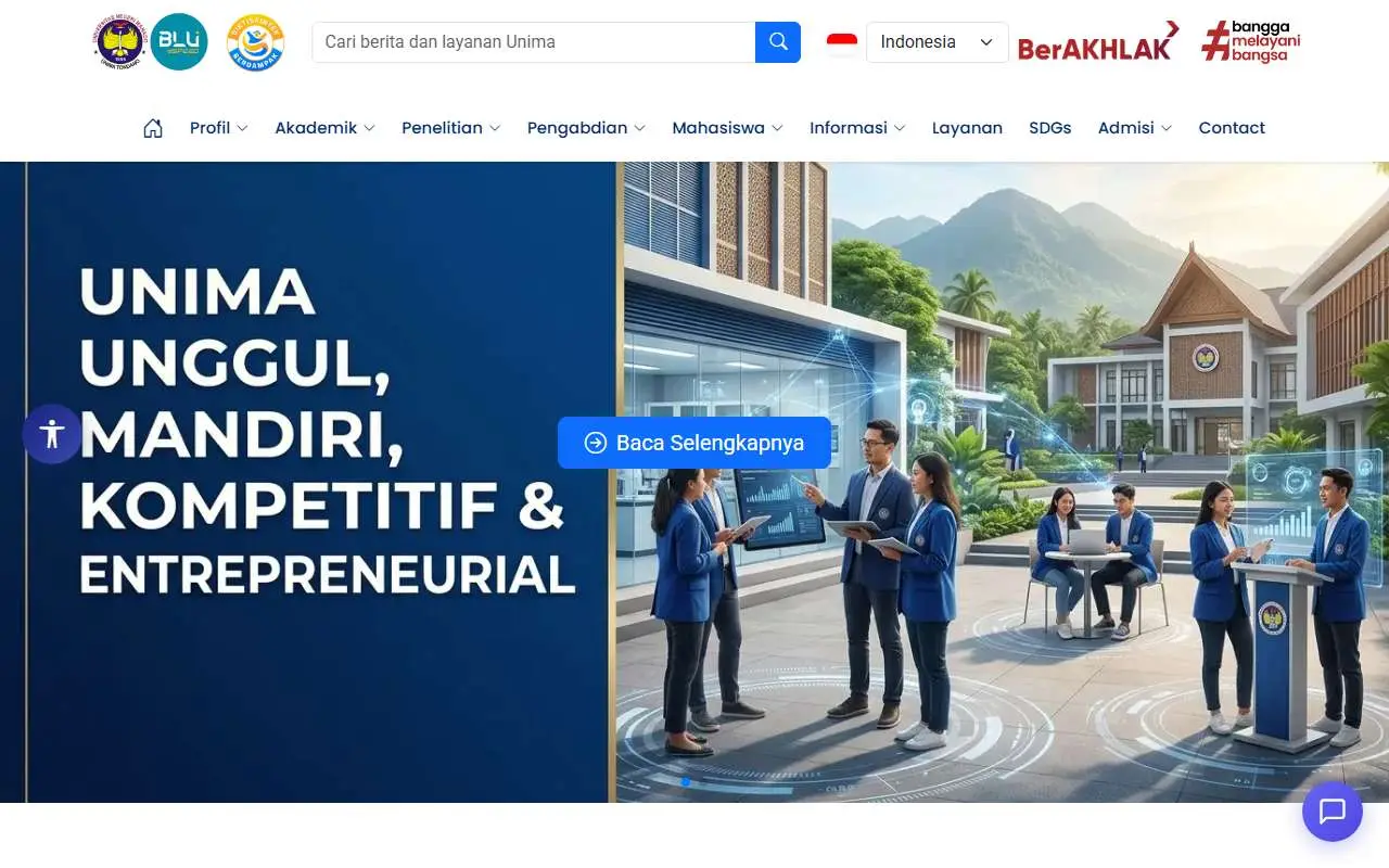 Tampilan website resmi Universitas Negeri Manado (unima.ac.id)