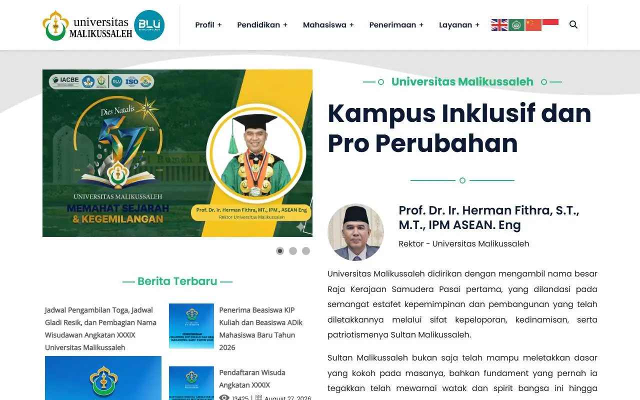 Tampilan website resmi Universitas Malikussaleh (unimal.ac.id)