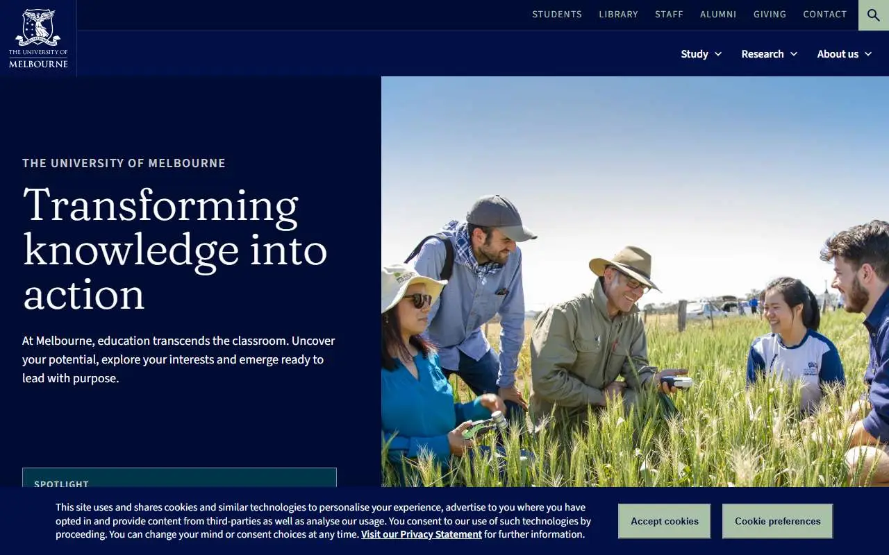 Tampilan website resmi University of Melbourne (unimelb.edu.au)
