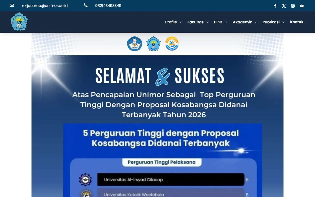 Tampilan website resmi Universitas Timor (unimor.ac.id)