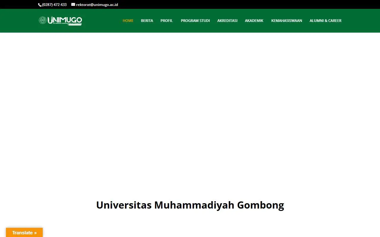 Tampilan website resmi Universitas Muhammadiyah Gombong (unimugo.ac.id)