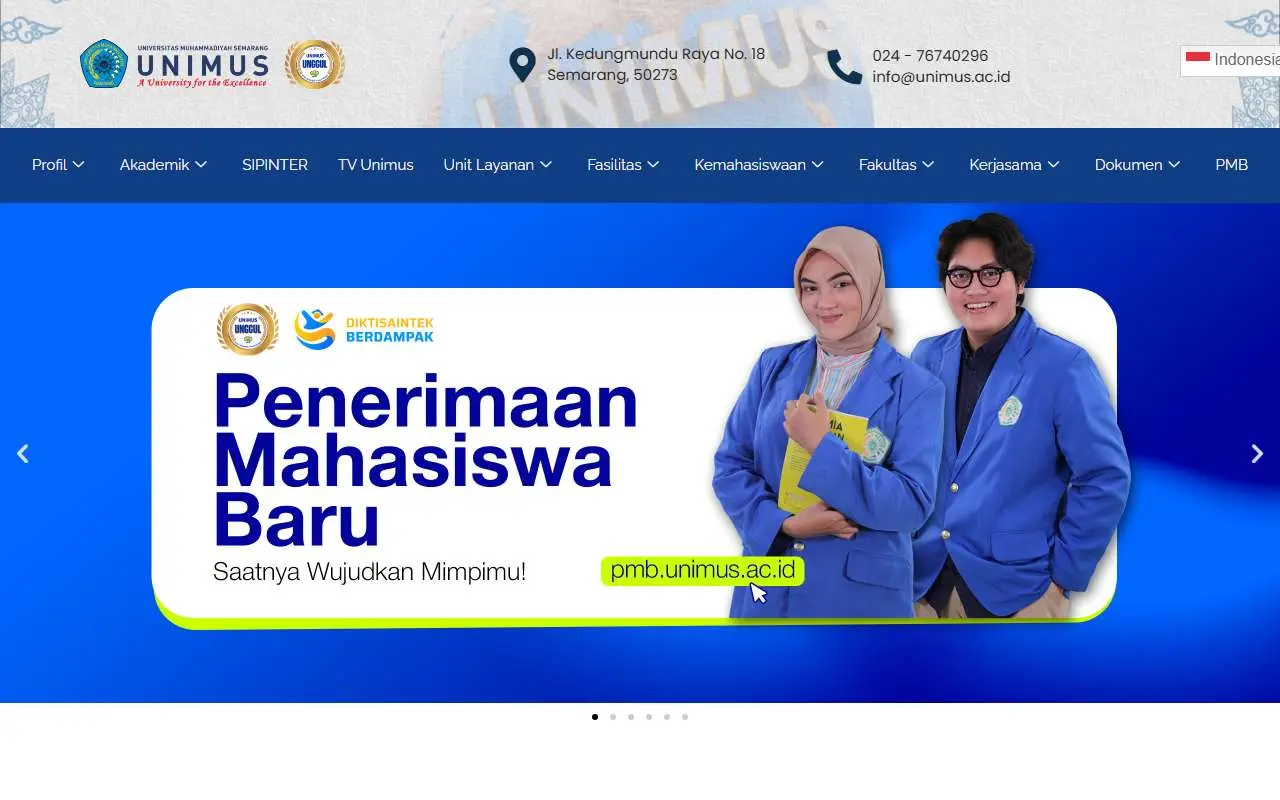 Tampilan website resmi Universitas Muhammadiyah Semarang (unimus.ac.id)