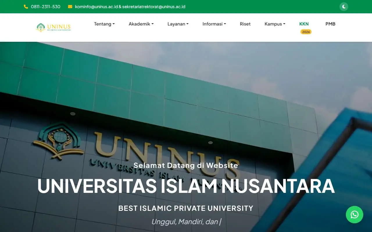 Tampilan website resmi Universitas Islam Nusantara (uninus.ac.id)