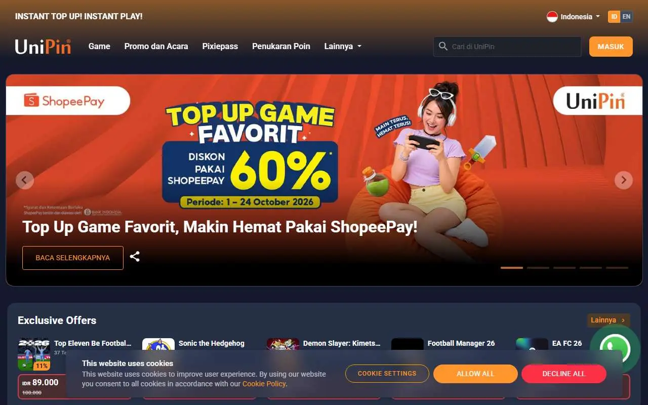 Tampilan website resmi UniPin (unipin.com)