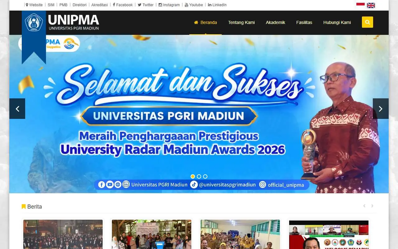 Tampilan website resmi Universitas PGRI Madiun (unipma.ac.id)