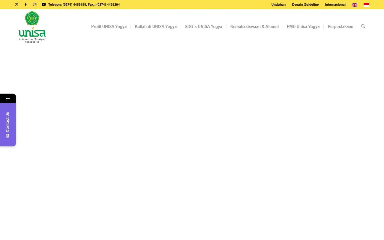 Tampilan website resmi Universitas 'Aisyiyah Yogyakarta (unisayogya.ac.id)