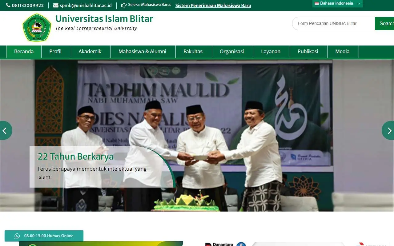 Tampilan website resmi Universitas Islam Balitar (unisbablitar.ac.id)