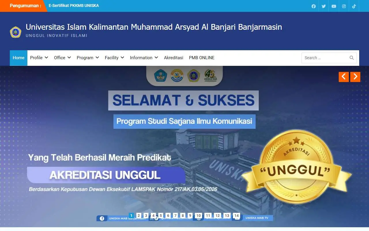 Tampilan website resmi Uniska Banjarmasin (uniska-bjm.ac.id)