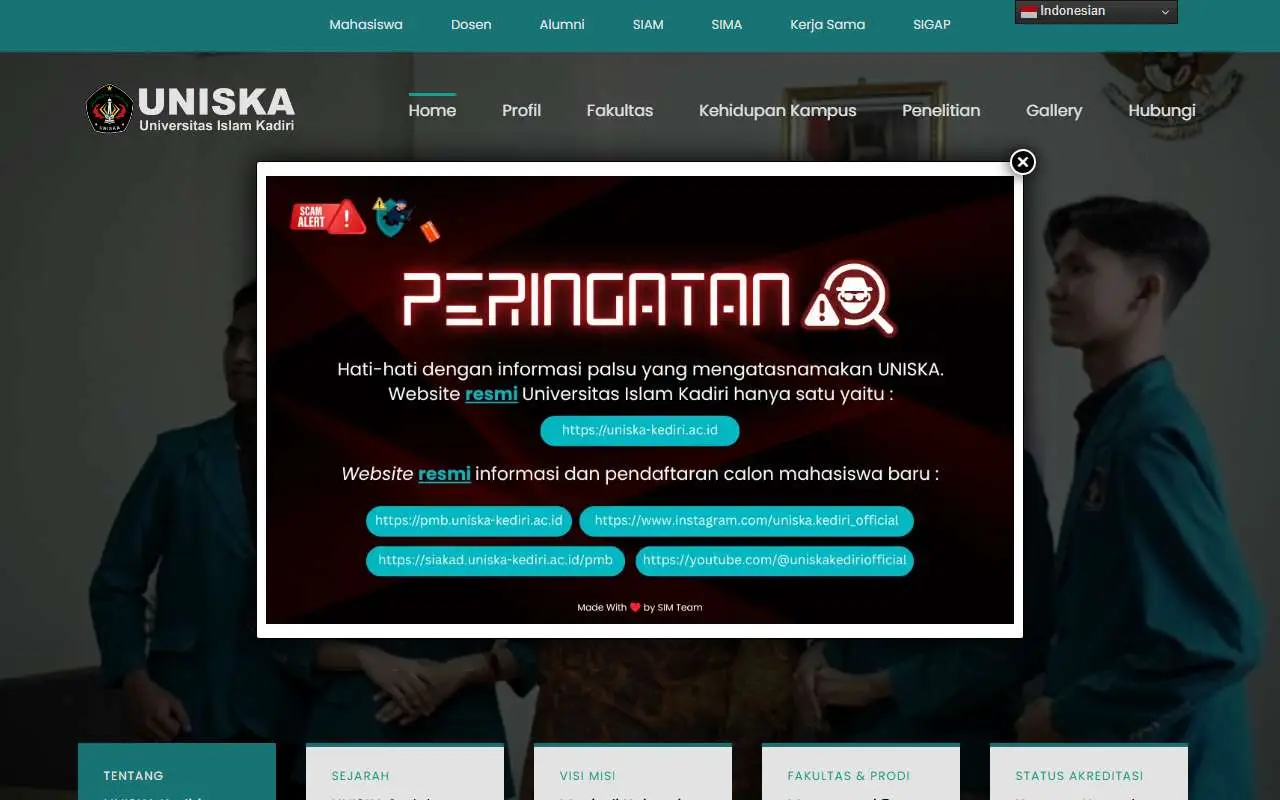 Tampilan website resmi Universitas Islam Kadiri (uniska-kediri.ac.id)
