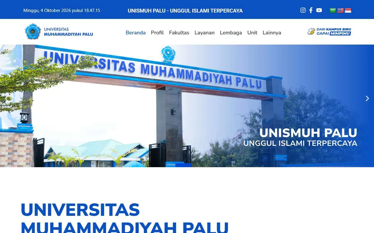 Tampilan website resmi Universitas Muhammadiyah Palu (unismuhpalu.ac.id)