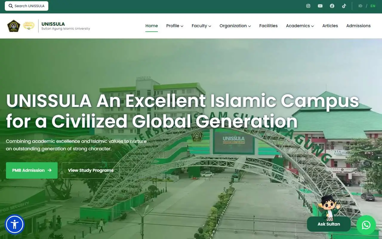 Tampilan website resmi Universitas Islam Sultan Agung (unissula.ac.id)