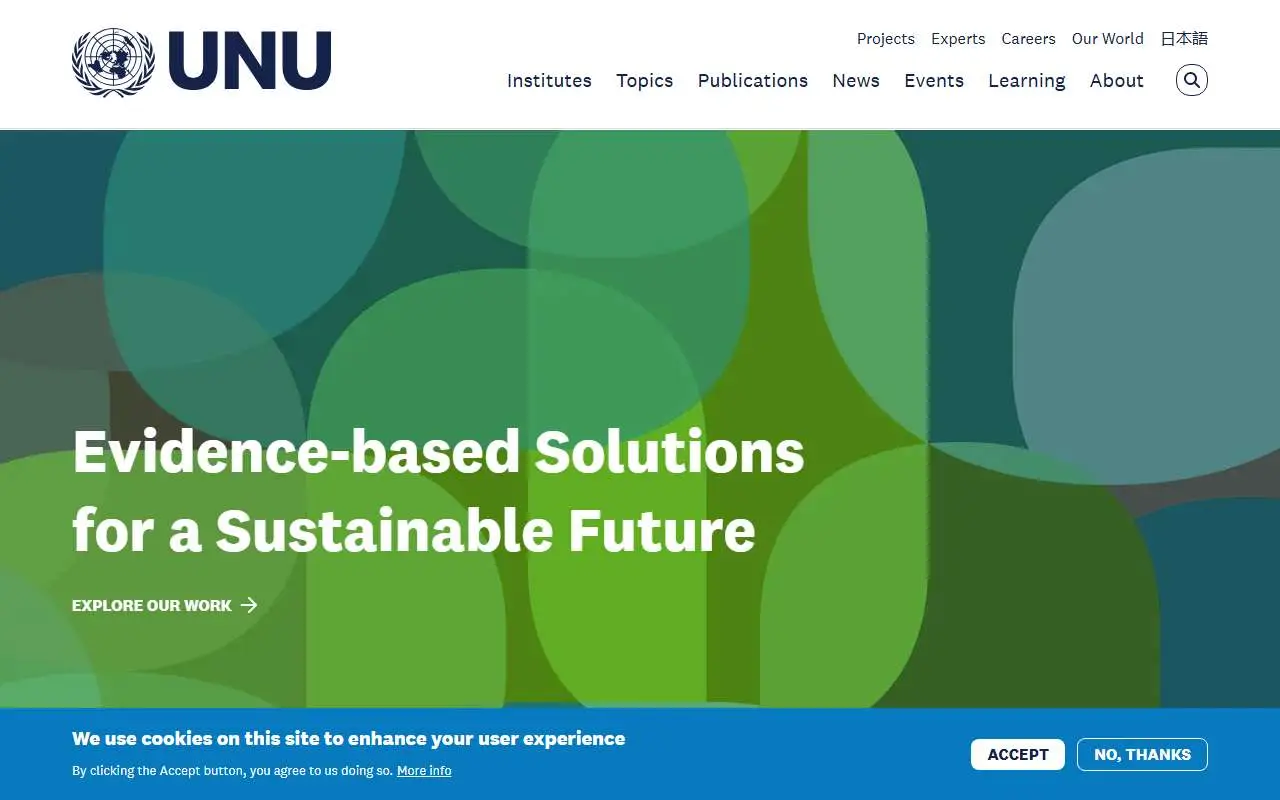 Tampilan website resmi Universitas Perserikatan Bangsa Bangsa (unu.edu)