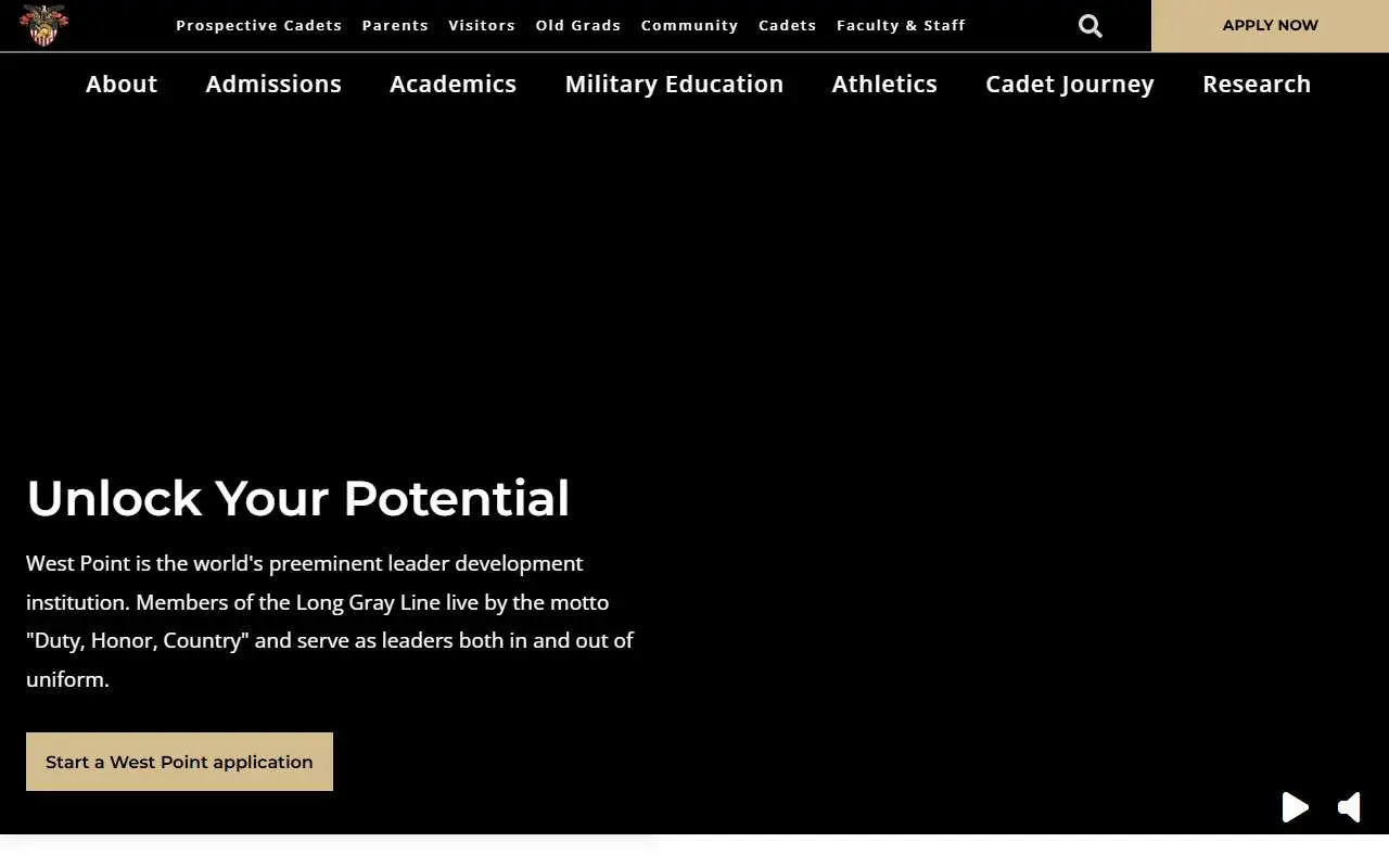 Tampilan website resmi Akademi Militer Amerika Serikat (westpoint.edu)