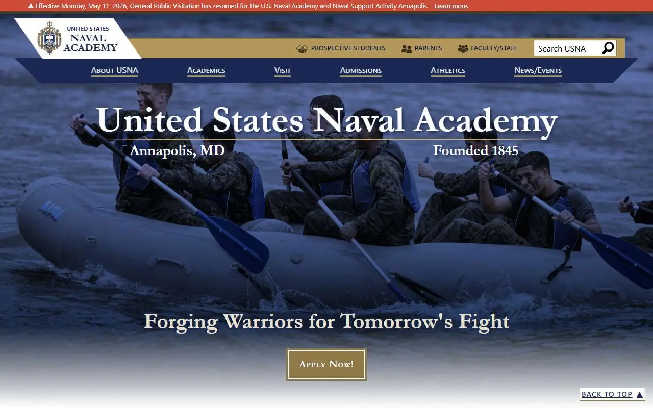 Tampilan website resmi Akademi Angkatan Laut Amerika Serikat (usna.edu)
