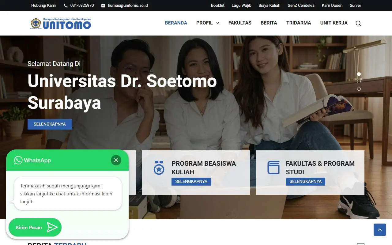 Tampilan website resmi Universitas Dr. Soetomo (unitomo.ac.id)
