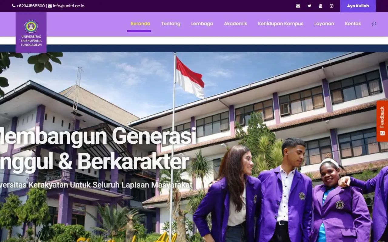 Tampilan website resmi Universitas Tribhuwana Tungga Dewi (unitri.ac.id)