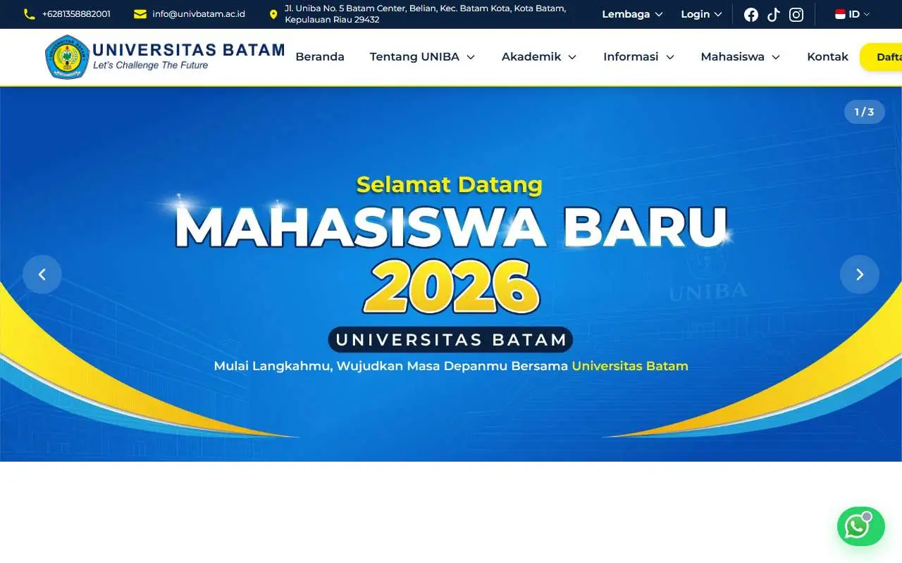 Tampilan website resmi Universitas Batam (univbatam.ac.id)
