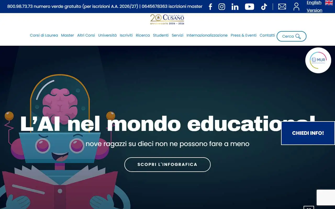 Tampilan website resmi Universitas Niccolò Cusano (unicusano.it)