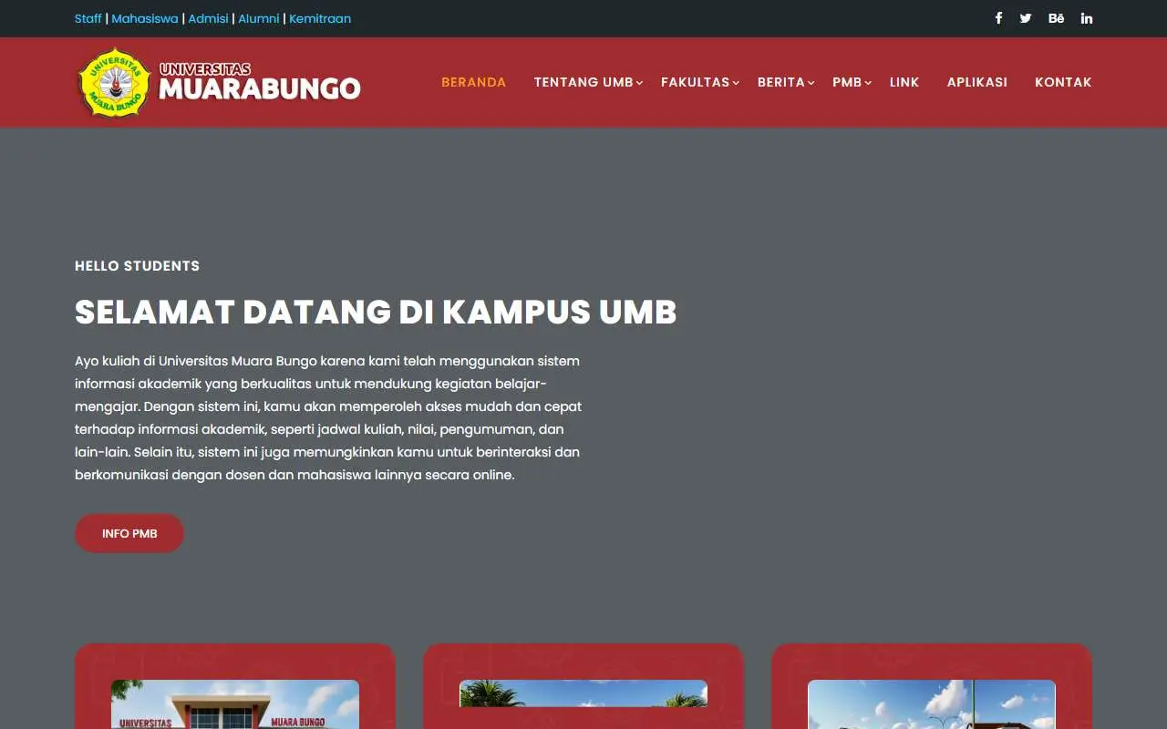 Tampilan website resmi Universitas Muara Bungo (universitasmuarabungo.ac.id)