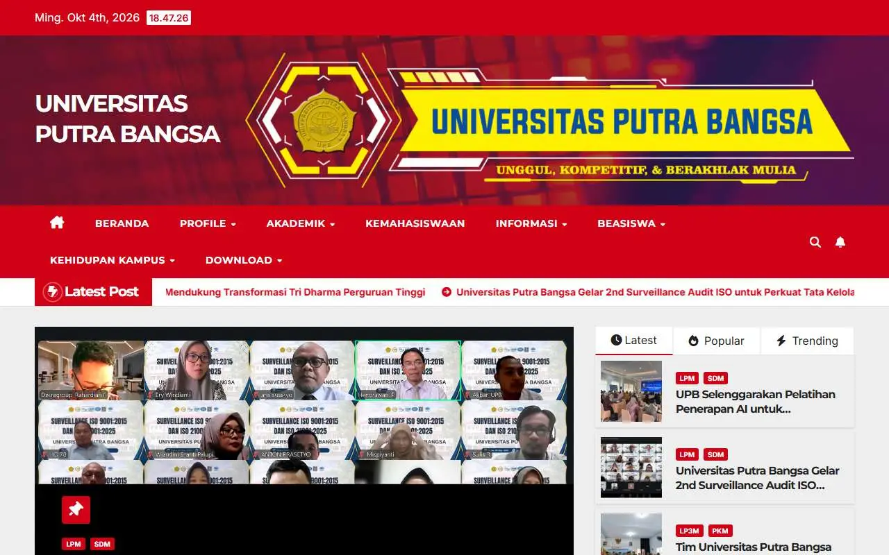 Tampilan website resmi Universitas Putra Bangsa Kebumen (universitasputrabangsa.ac.id)