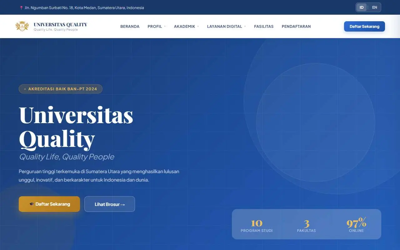 Tampilan website resmi Universitas Quality (universitasquality.ac.id)