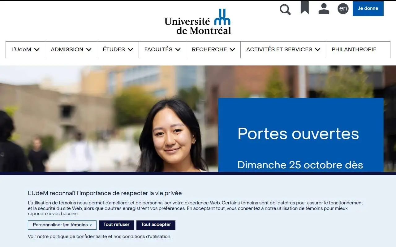Tampilan website resmi Université de Montréal (umontreal.ca)