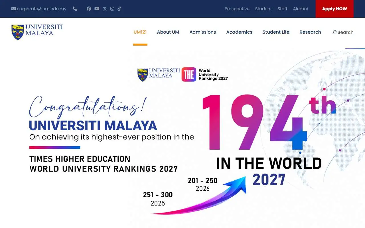 Tampilan website resmi Universitas Malaya (um.edu.my)