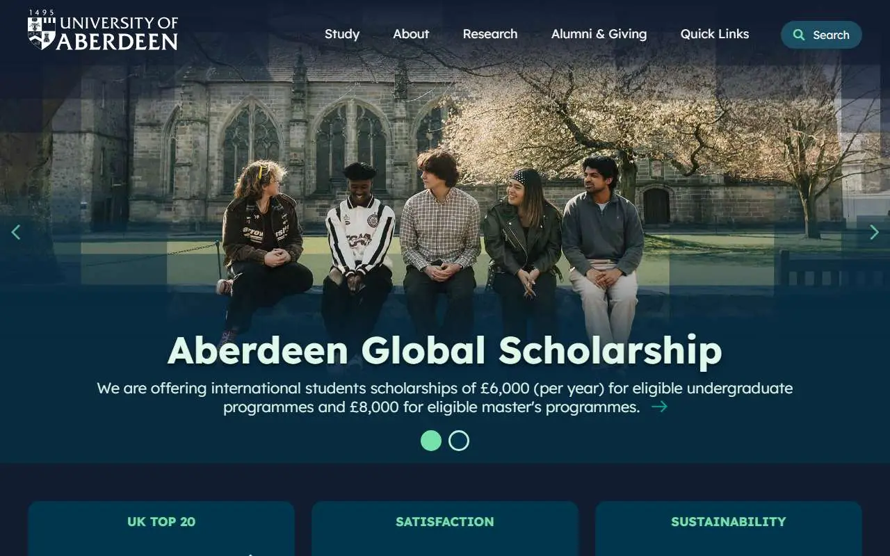 Tampilan website resmi Universitas Aberdeen (abdn.ac.uk)
