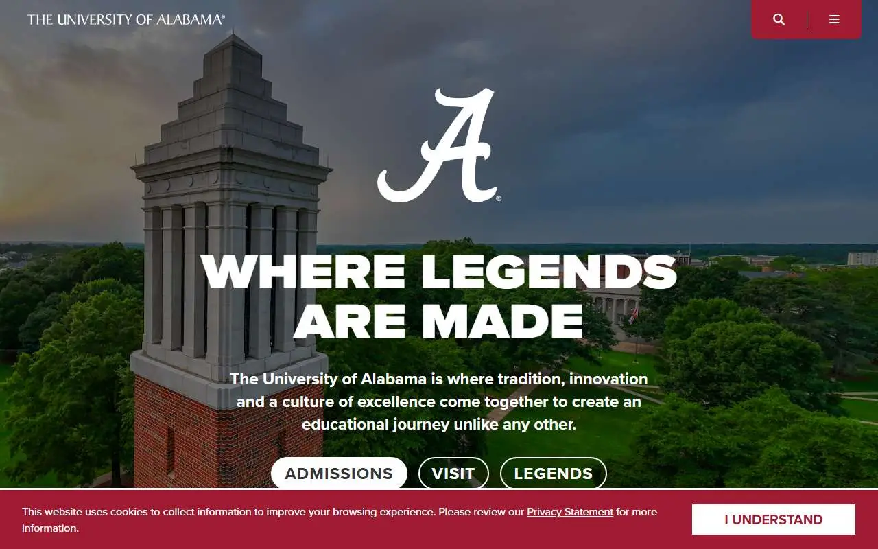 Tampilan website resmi Universitas Alabama (ua.edu)