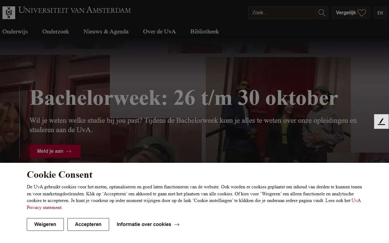 Tampilan website resmi Universitas Amsterdam (uva.nl)