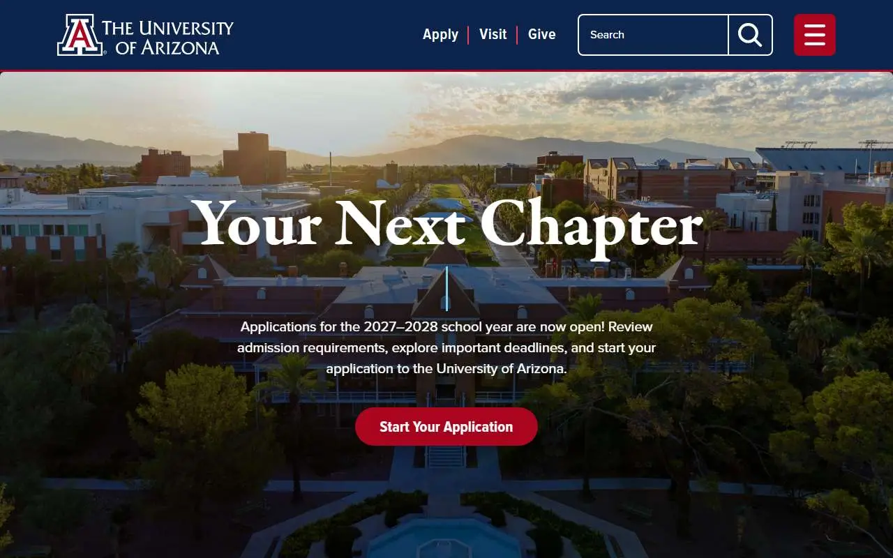 Tampilan website resmi Universitas Arizona (arizona.edu)