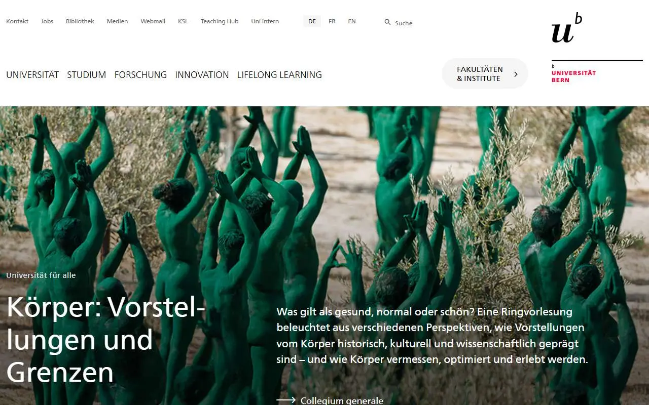 Tampilan website resmi Universitas Bern (unibe.ch)