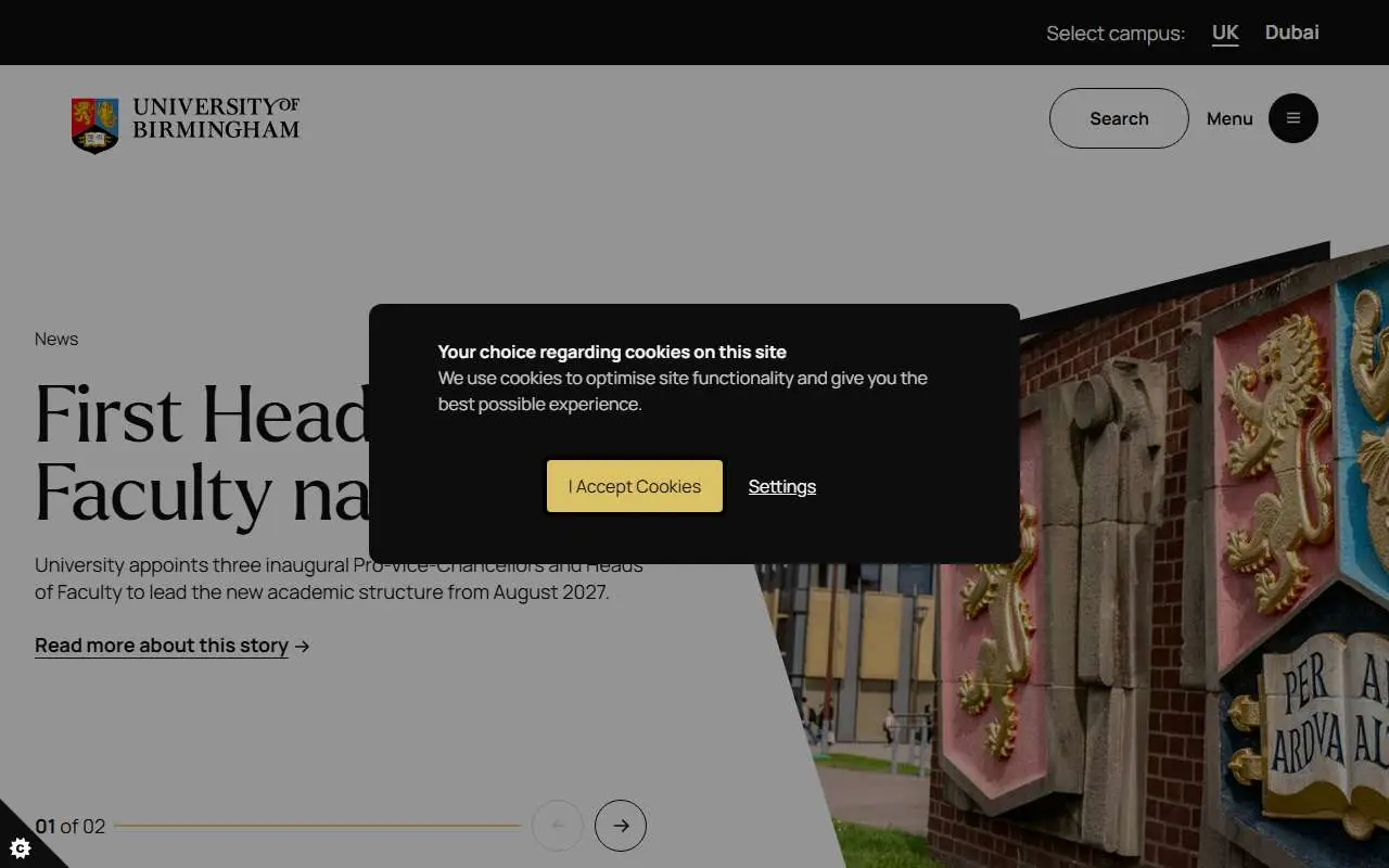 Tampilan website resmi Universitas Birmingham (birmingham.ac.uk)