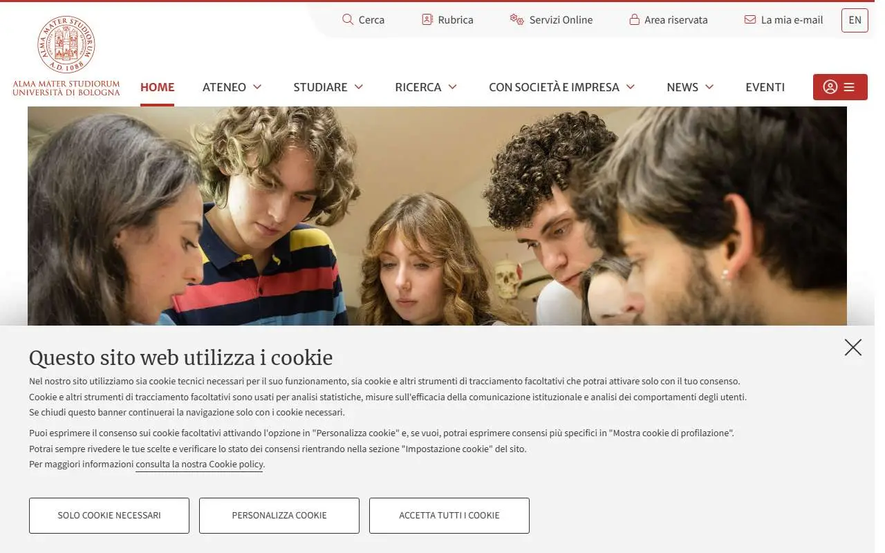 Tampilan website resmi Universitas Bologna (unibo.it)