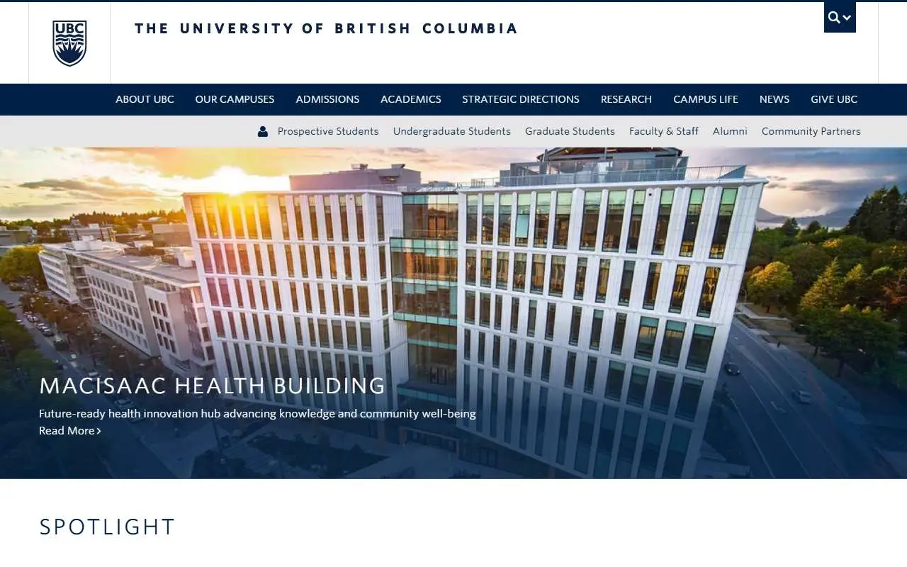 Tampilan website resmi Universitas British Columbia (ubc.ca)