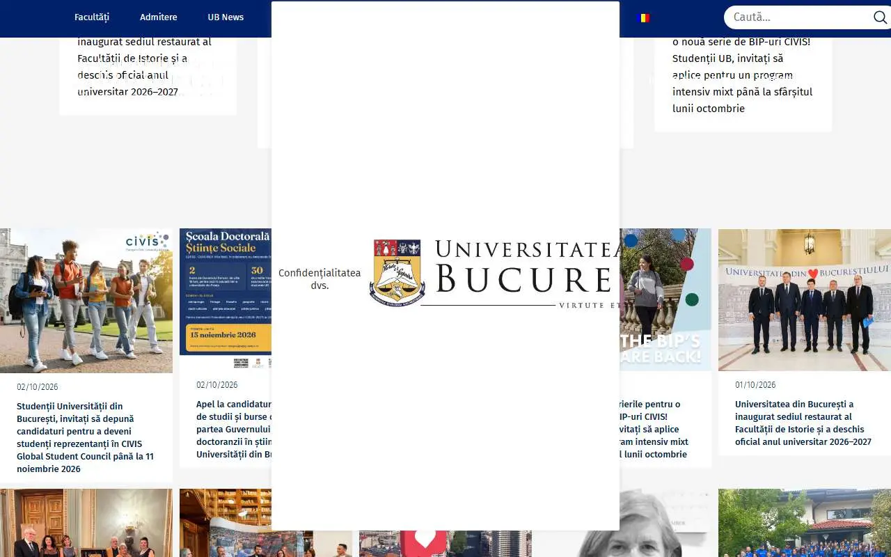 Tampilan website resmi Universitas Bukares (unibuc.ro)