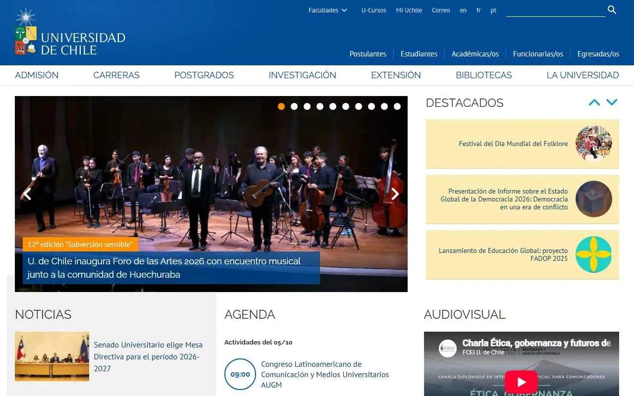 Tampilan website resmi Universitas Chili (uchile.cl)