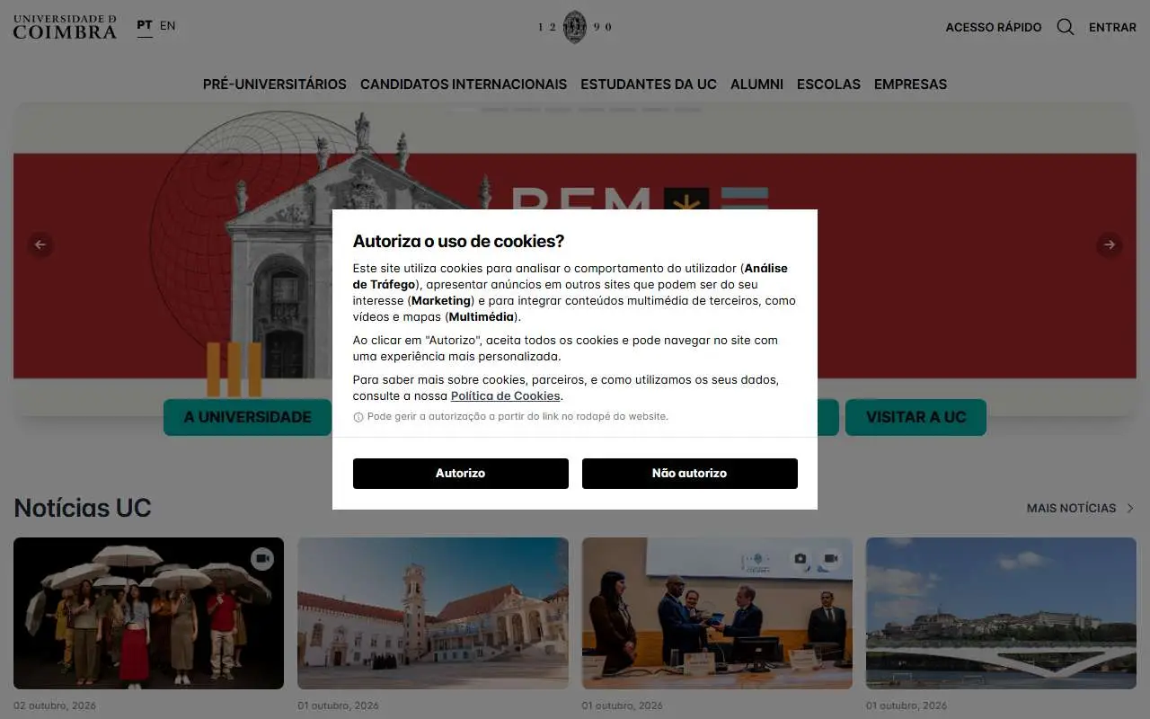 Tampilan website resmi Universitas Coimbra (uc.pt)