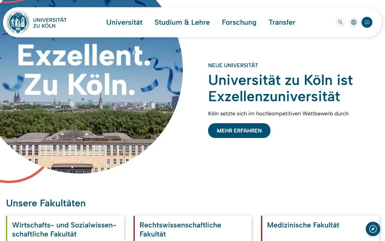 Tampilan website resmi University of Cologne (uni-koeln.de)