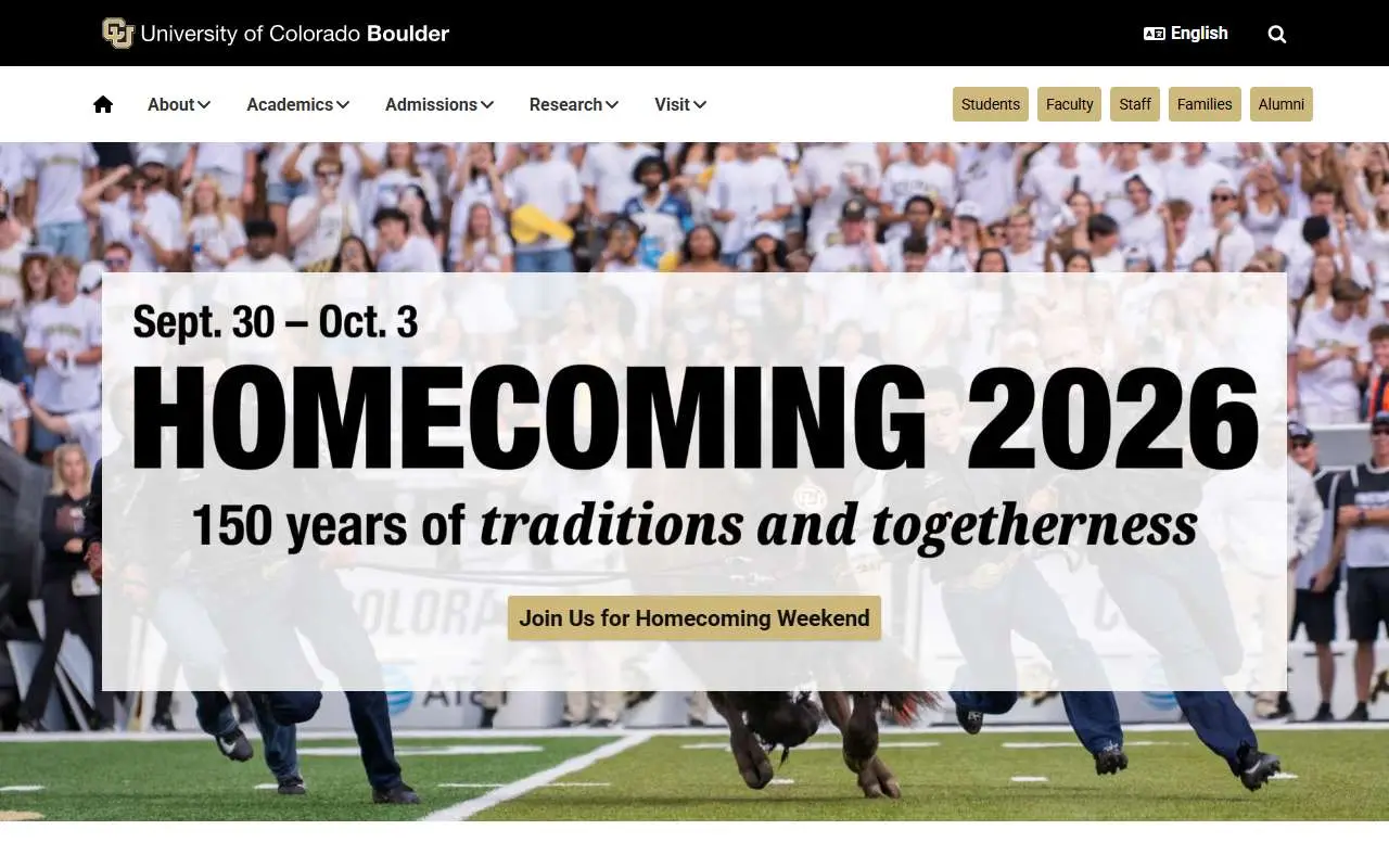 Tampilan website resmi Universitas Colorado Boulder (colorado.edu)