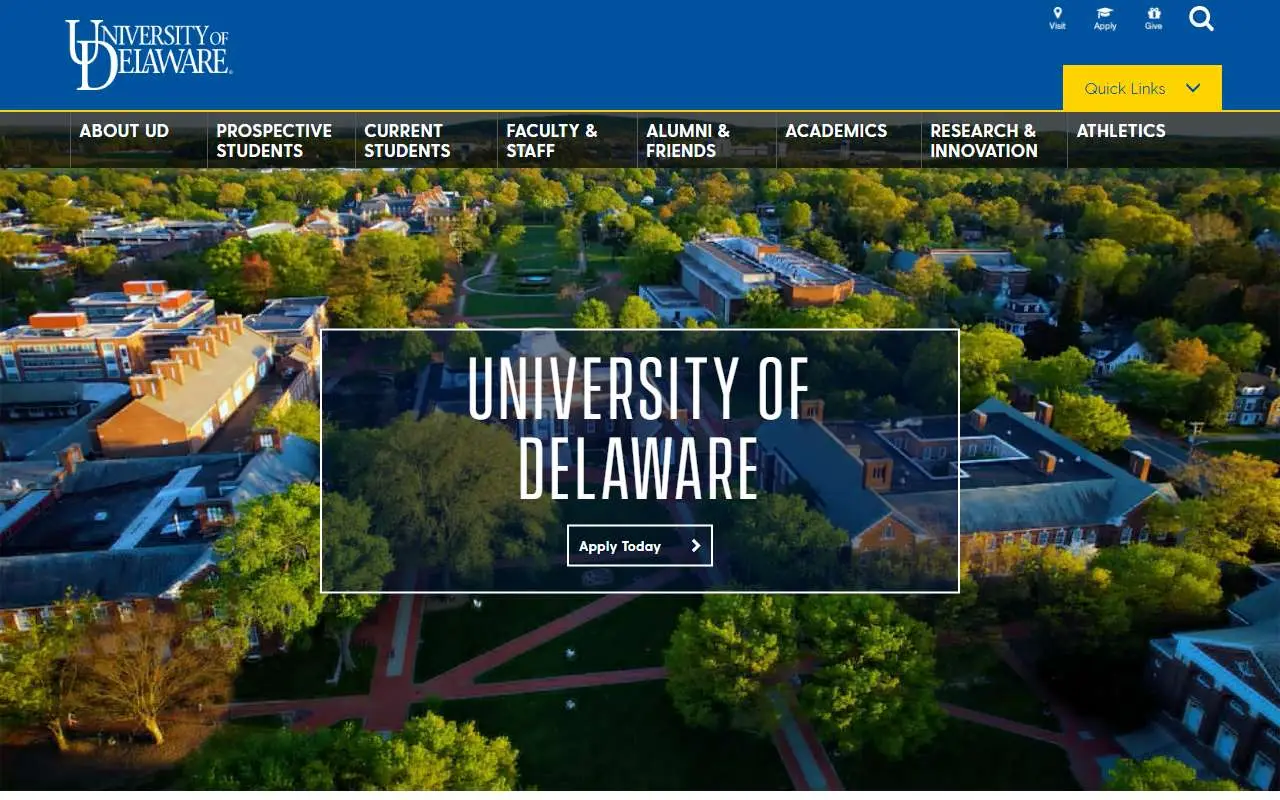 Tampilan website resmi University of Delaware (udel.edu)