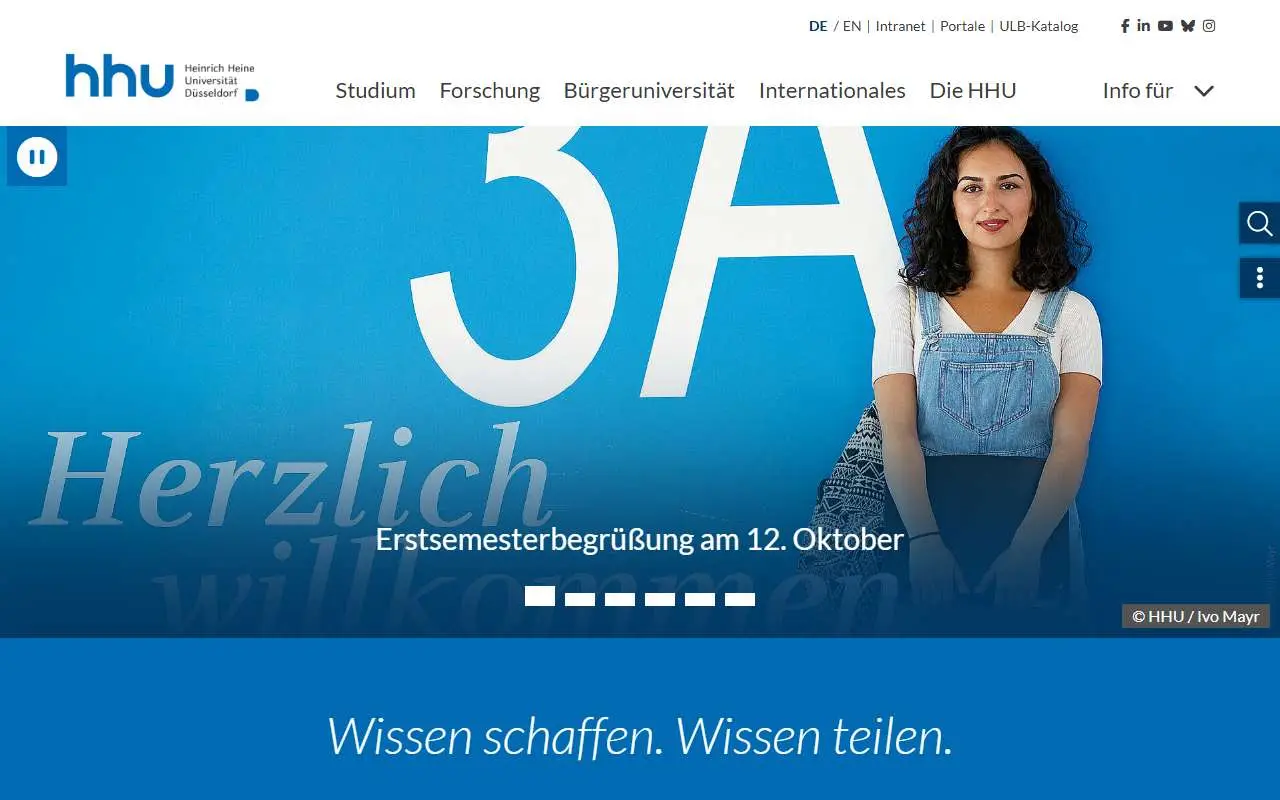 Tampilan website resmi Universitas Heinrich Heine Düsseldorf (hhu.de)