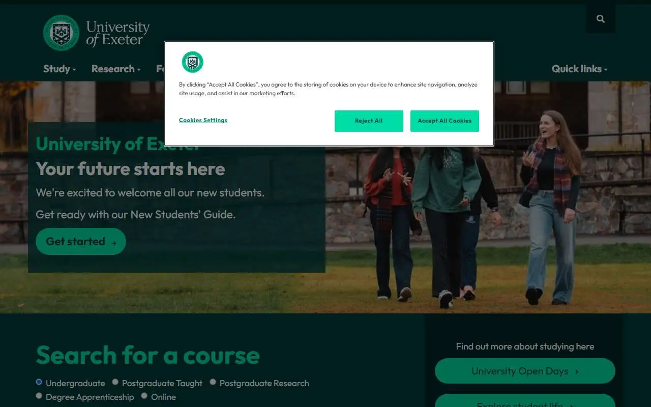 Tampilan website resmi Universitas Exeter (exeter.ac.uk)