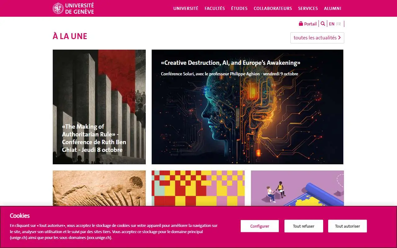 Tampilan website resmi Universitas Jenewa (unige.ch)