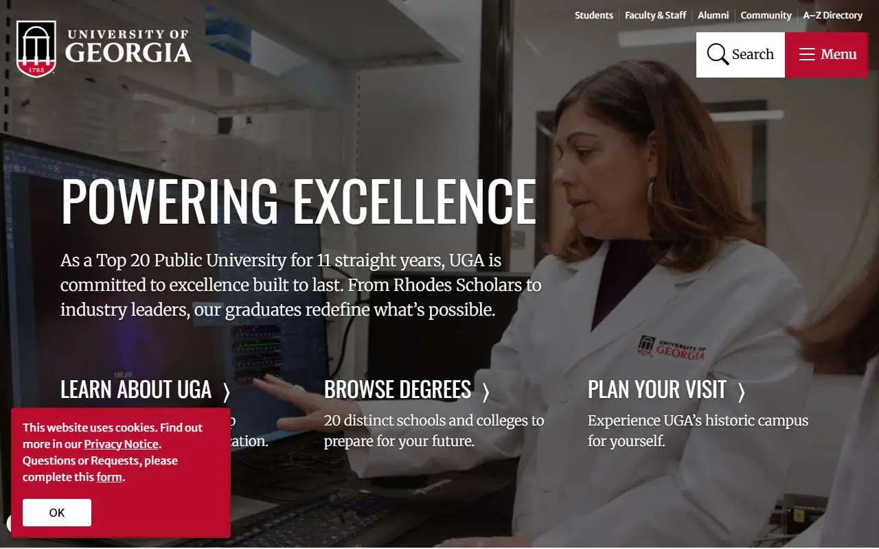Tampilan website resmi Universitas Georgia (uga.edu)